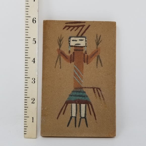 Kachina Sand Tile Wall Art Painting Yei Unframed Signed Native American 6 X 4" - Picture 8 of 13